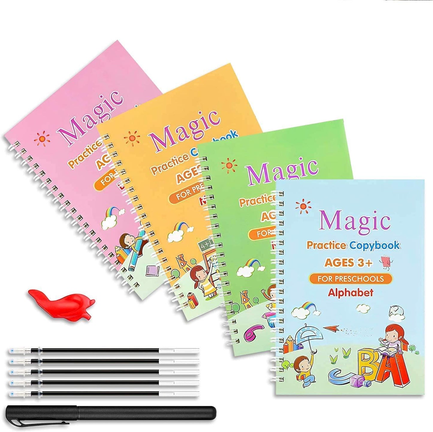 Sank Magic Practice Copybook 4 for Kids - The Print Handwiriting Workbook-Reusable Writing Practice Book (Multi Magic Practice Book) Pack of 2